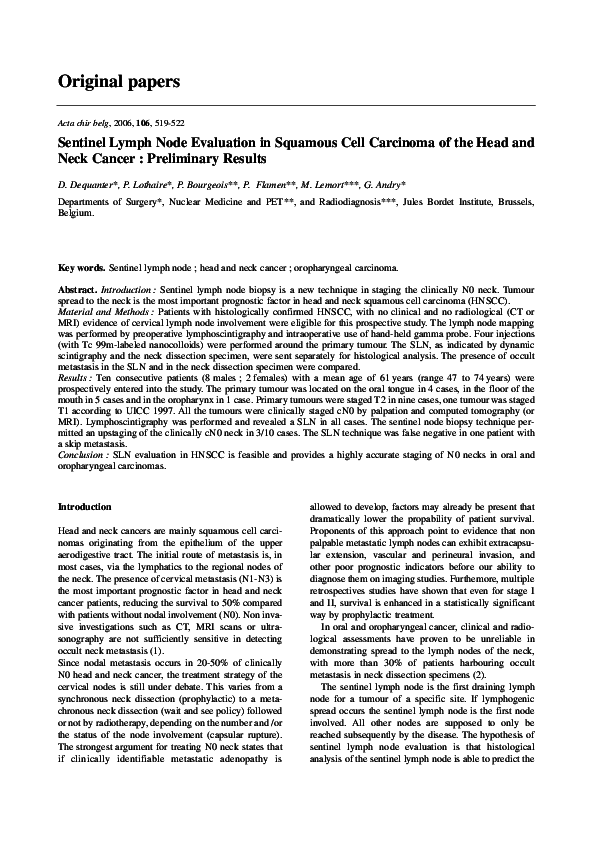 (PDF) Sentinel lymph node evaluation in squamous cell carcinoma of the ...