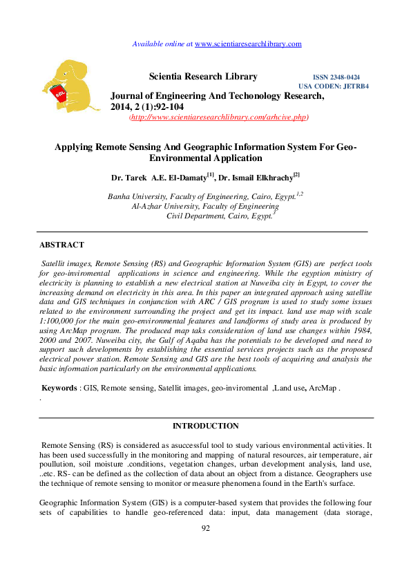 (PDF) Applying Remote Sensing And Geographic Information System For Geo ...