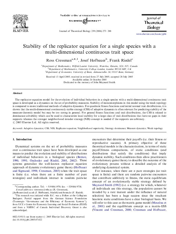 (PDF) Stability of the replicator equation for a single species with a ...