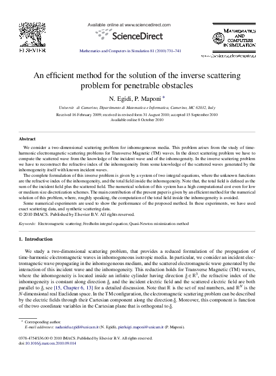 (PDF) An efficient method for the solution of the inverse scattering ...