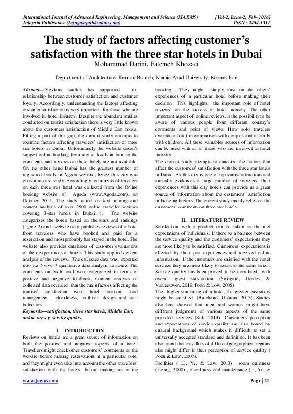 (PDF) The study of factors affecting customer's satisfaction with the ...
