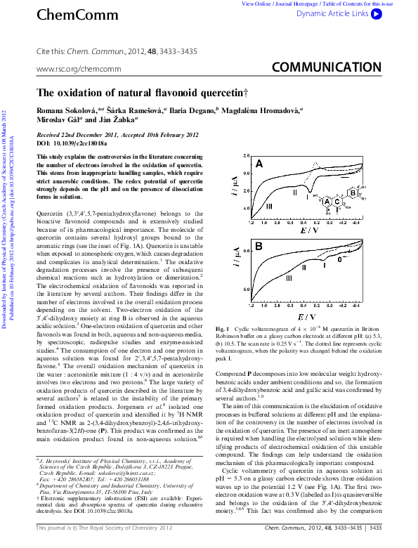 (PDF) The oxidation of natural flavonoid quercetin