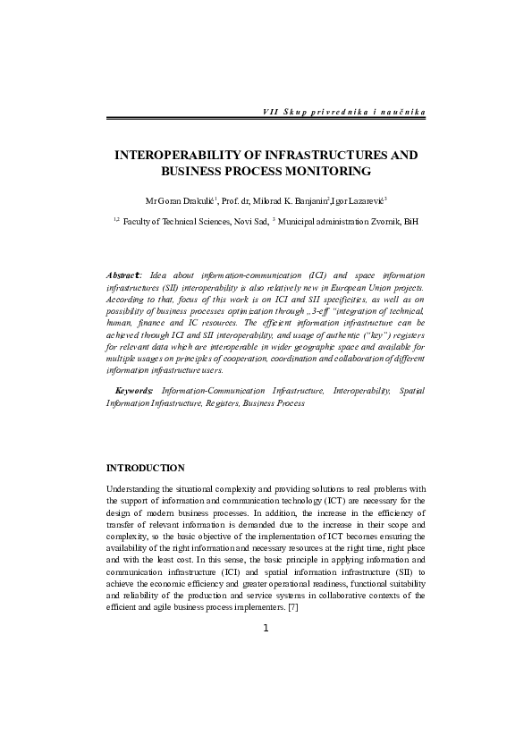 (DOC) INTEROPERABILITY OF INFRASTRUCTURES AND BUSINESS PROCESS MONITORING
