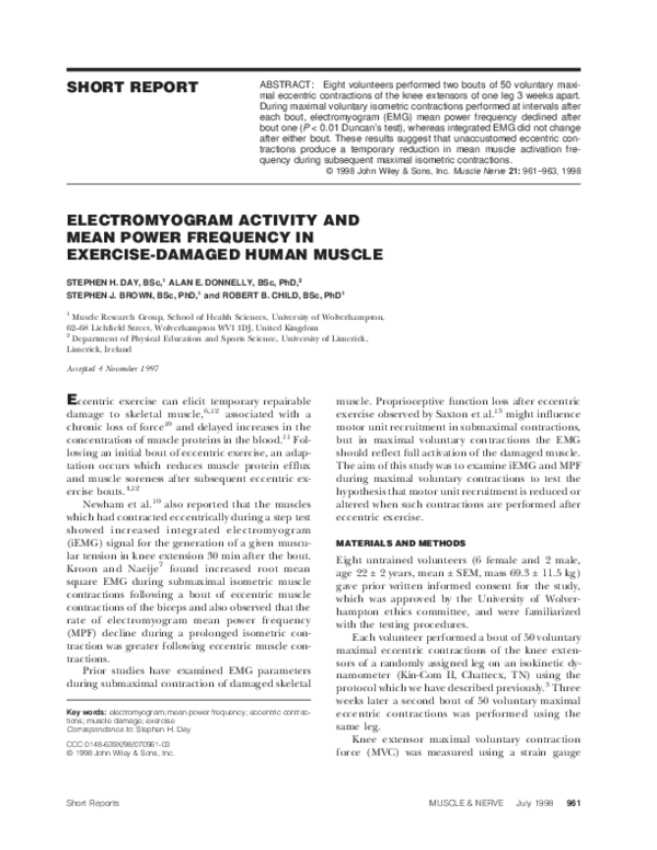 (PDF) Electromyogram activity and mean power frequency in exercise ...