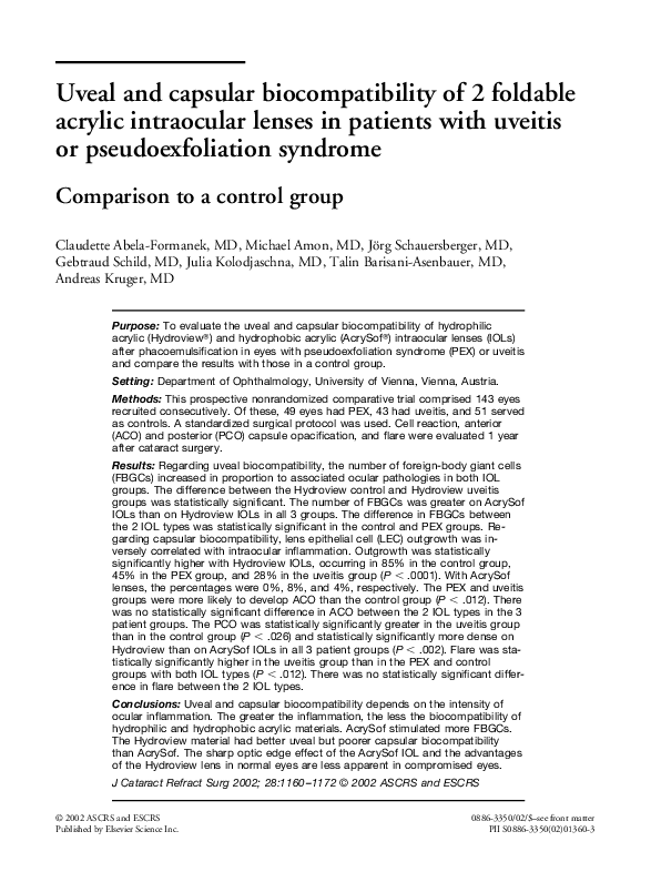 (PDF) Uveal and capsular of 2 foldable acrylic