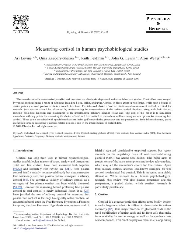 (PDF) Measuring cortisol in human psychobiological studies