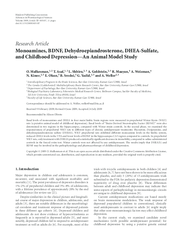 (PDF) Monoamines, BDNF, Dehydroepiandrosterone, DHEASulfate, and