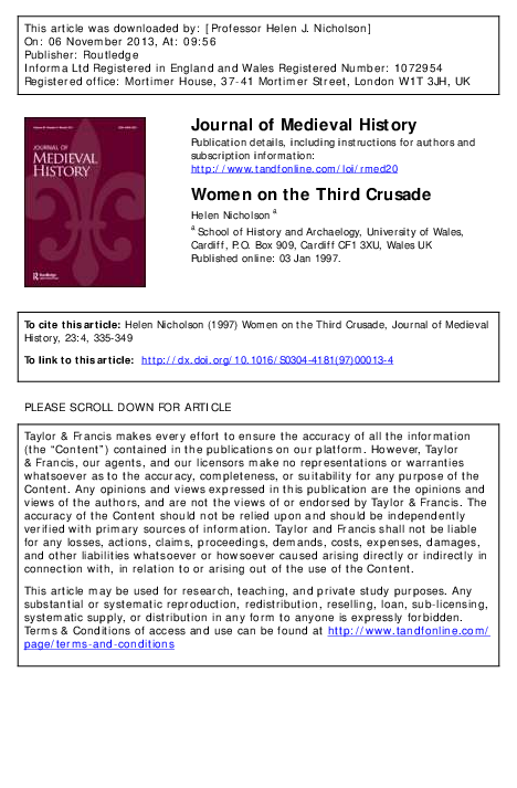 'Women on the Third Crusade' in Journal of Medieval History, 23(4) (1997), 335–49 