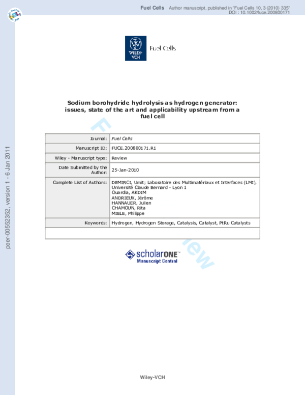 (PDF) Sodium Borohydride Hydrolysis as Hydrogen Generator: Issues ...
