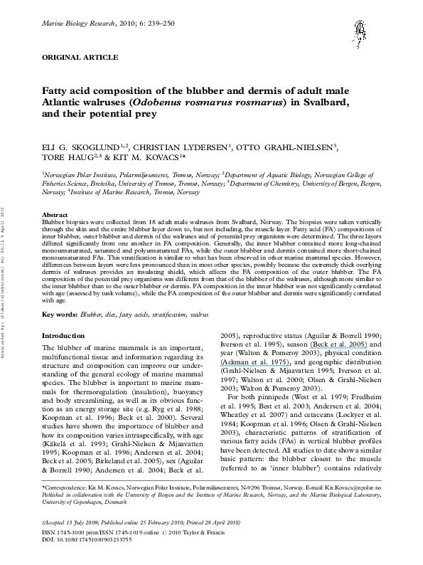 (PDF) Fatty acid composition of the blubber and dermis of adult male