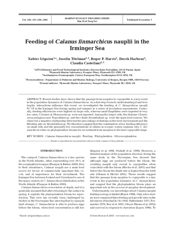 (PDF) Feeding of Calanus finmarchicus nauplii in the Irminger Sea