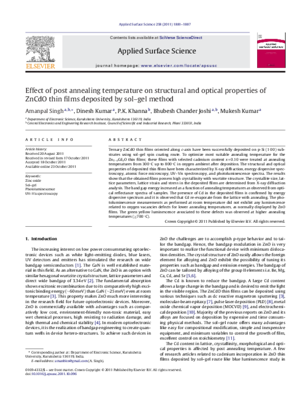 (PDF) Effect of post annealing temperature on structural and optical ...