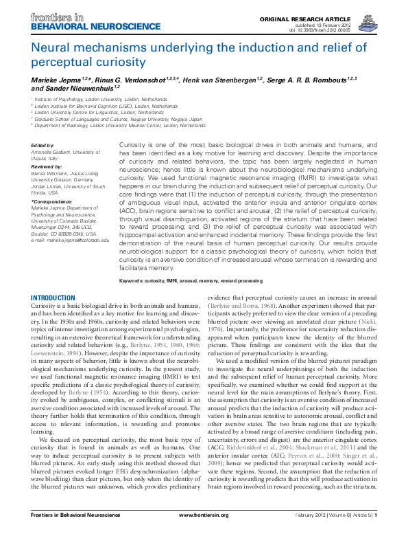 (PDF) Neural mechanisms underlying the induction and relief of ...
