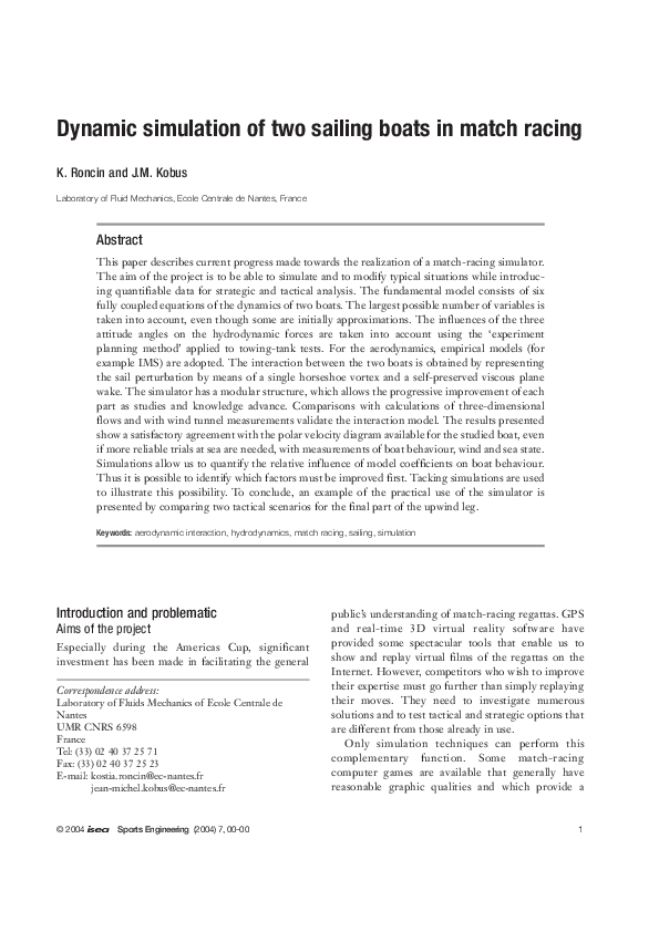 (PDF) Dynamic simulation of two sailing boats in match racing Kostia