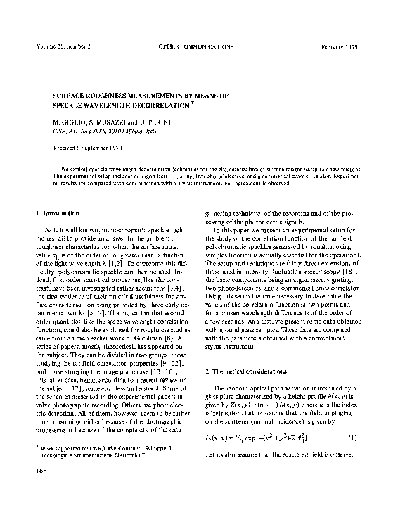 (PDF) Surface roughness measurements by means of speckle wavelength decorrelation S. Musazzi