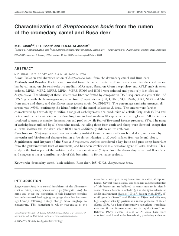 (PDF) Genetic similarity of Streptococcus bovis in ruminants | R. Al ...