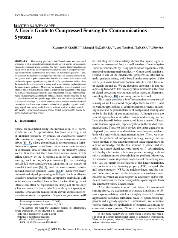(PDF) A User's Guide to Compressed Sensing for Communications Systems