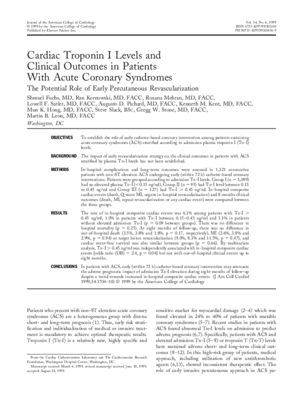(PDF) Cardiac troponin I levels and clinical outcomes in patients with ...