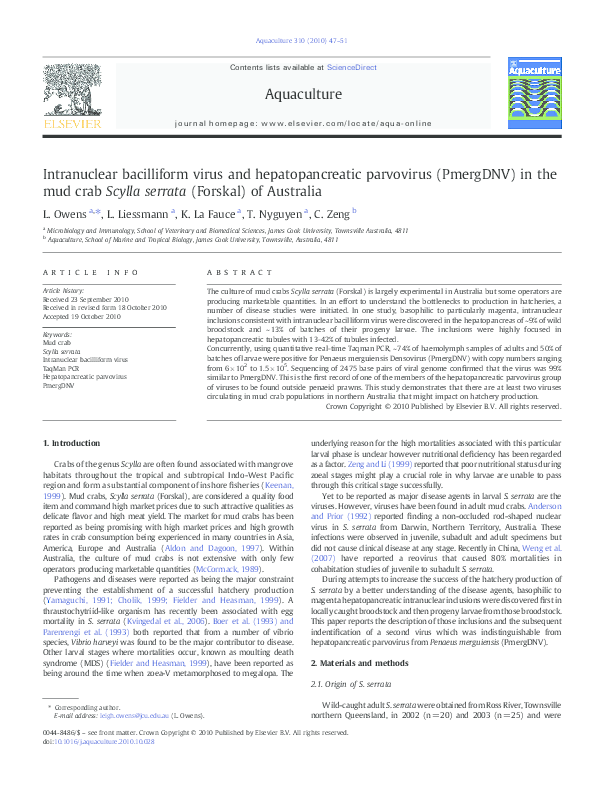 (PDF) Intranuclear bacilliform virus and hepatopancreatic parvovirus ...