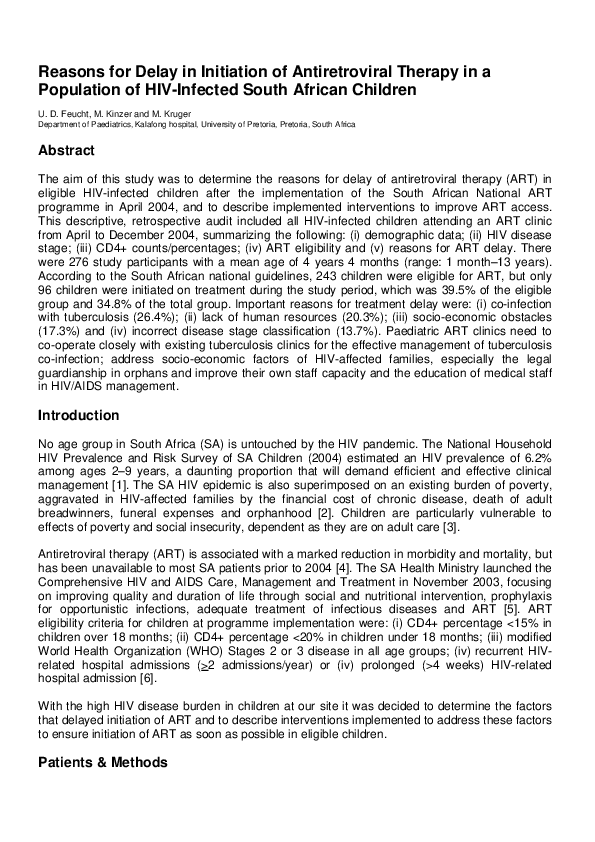 (PDF) Reasons for Delay in Initiation of Antiretroviral Therapy in a ...