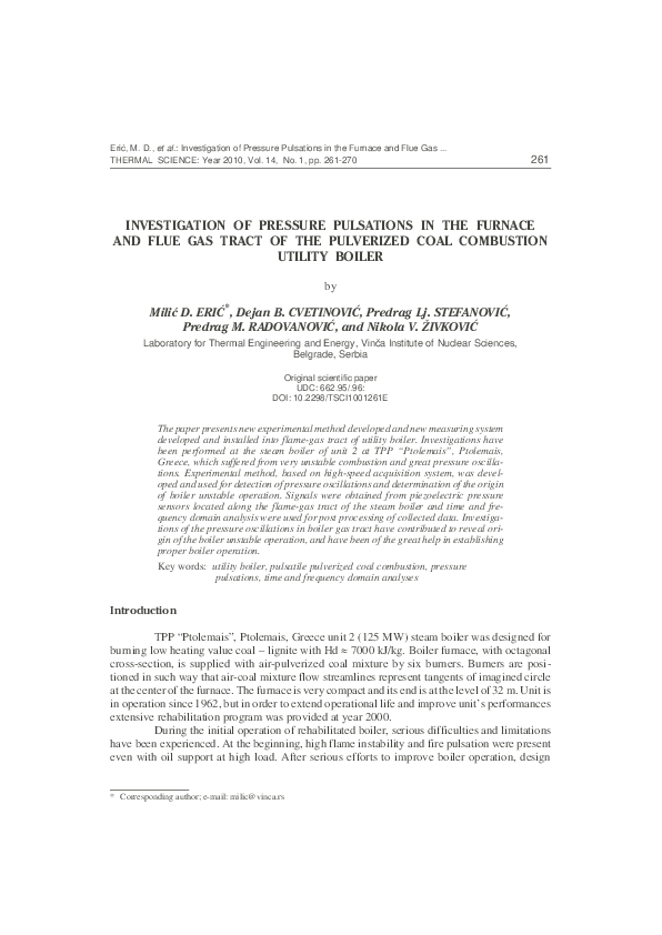 (PDF) Investigation of pressure pulsations in the furnace and flue gas ...