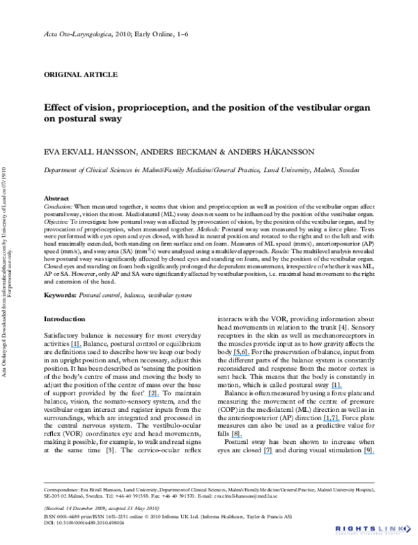 (PDF) Effect of vision, proprioception, and the position of the ...
