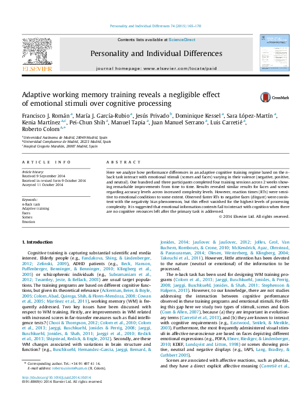 (PDF) Adaptive working memory training reveals a negligible effect of ...