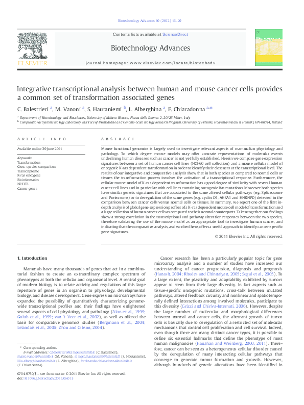 (PDF) Integrative transcriptional analysis between human and mouse ...