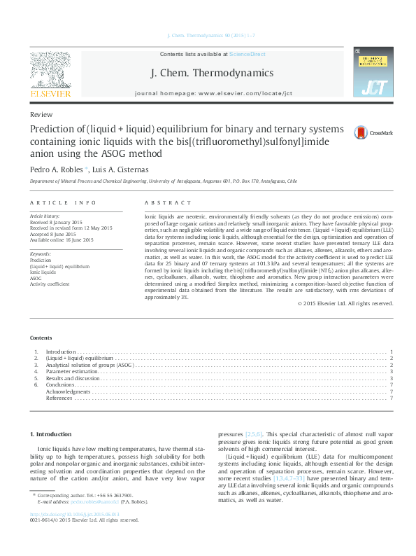 (PDF) Prediction of (liquid+liquid) equilibrium for binary and ternary ...
