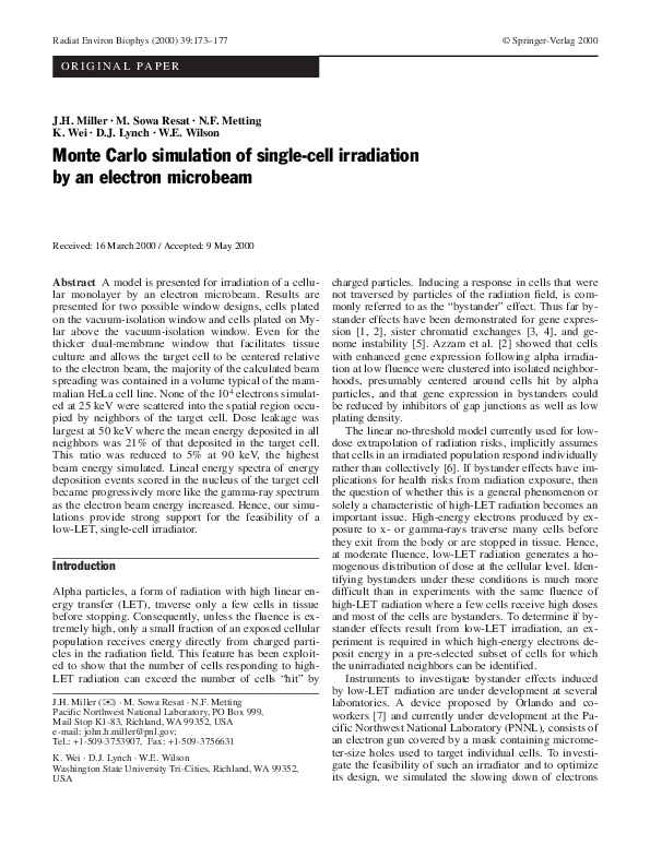 (PDF) Monte Carlo Simulation of Single Cell Irradiation by an Electron ...