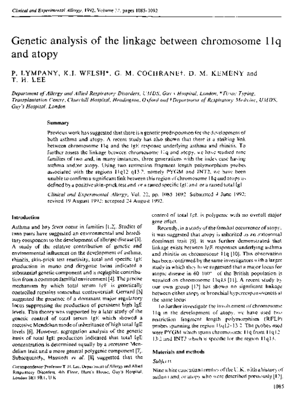 (PDF) Genetic analysis of the linkage between chromosome 11q and atopy