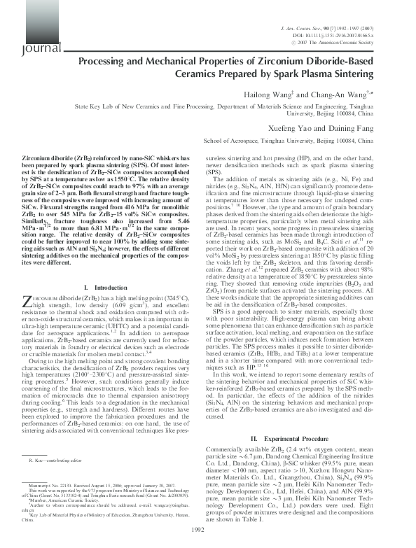 (PDF) Processing and Mechanical Properties of Zirconium DiborideBased