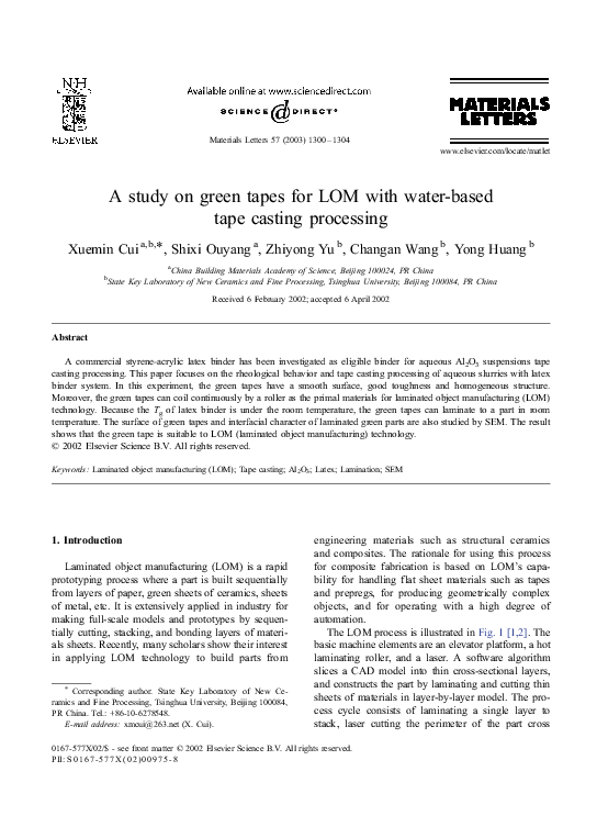 (PDF) A study on green tapes for LOM with waterbased tape casting
