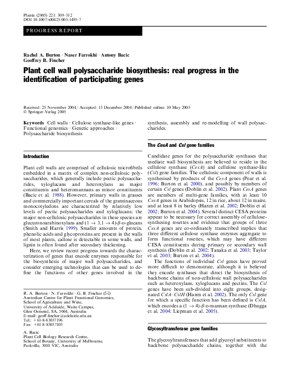 (PDF) Plant cell wall polysaccharide biosynthesis: real progress in the ...