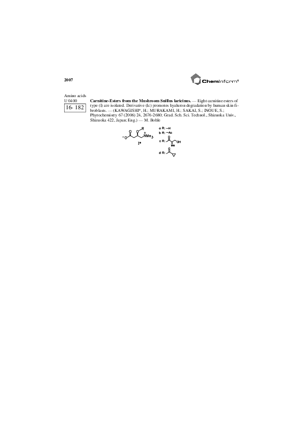 (PDF) CarnitineEsters from the Mushroom Suillus laricinus Shintaro