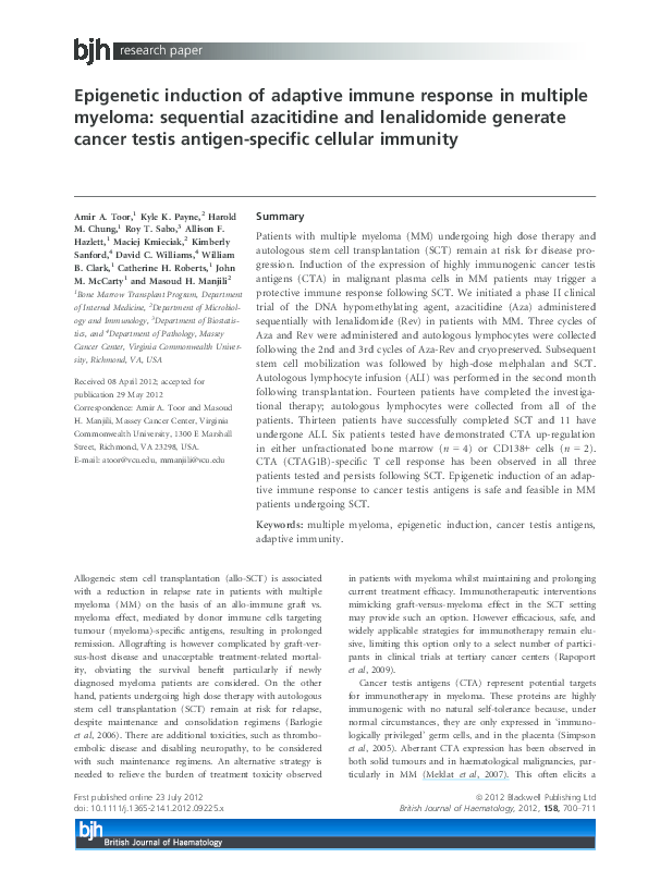 (PDF) Epigenetic induction of adaptive immune response in multiple ...