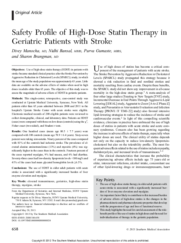 (PDF) Safety Profile of High-Dose Statin Therapy in Geriatric Patients ...