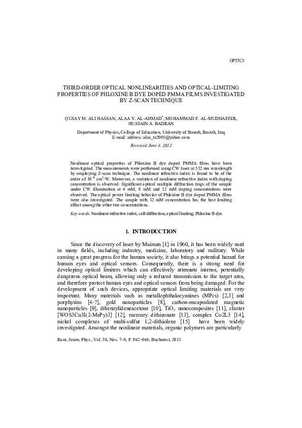 (PDF) Third-order optical nonlinearities and optical limiting ...