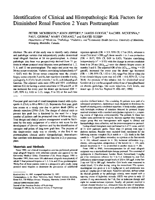 (PDF) Identification of clinical and histopathologic risk factors for ...