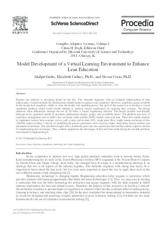 (PDF) Model Development of a Virtual Learning Environment to Enhance ...