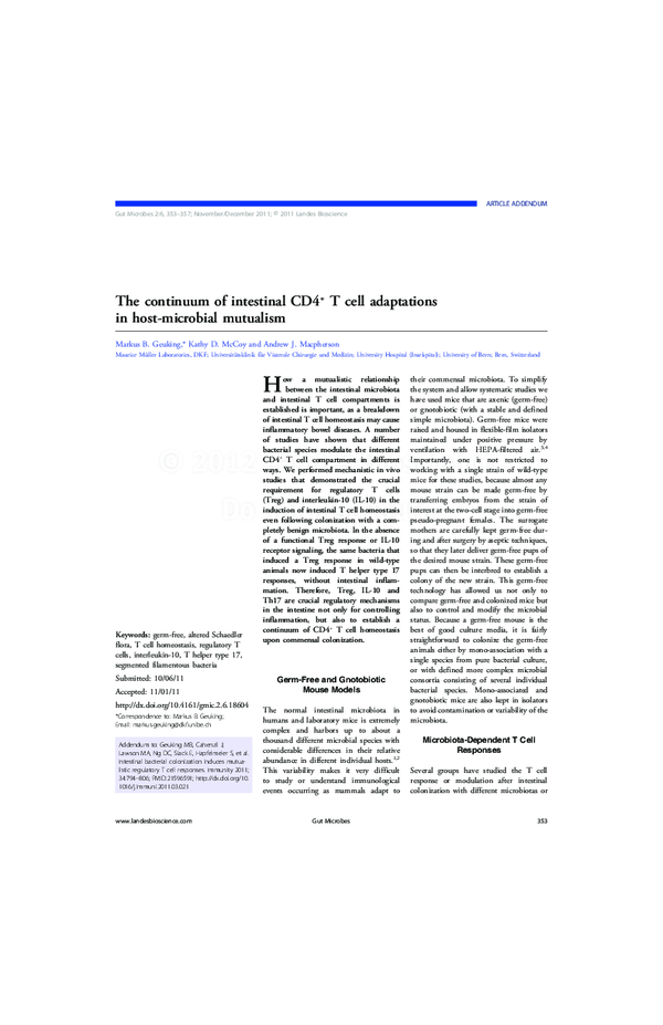 (PDF) The continuum of intestinal CD4 + T cell adaptations in host ...