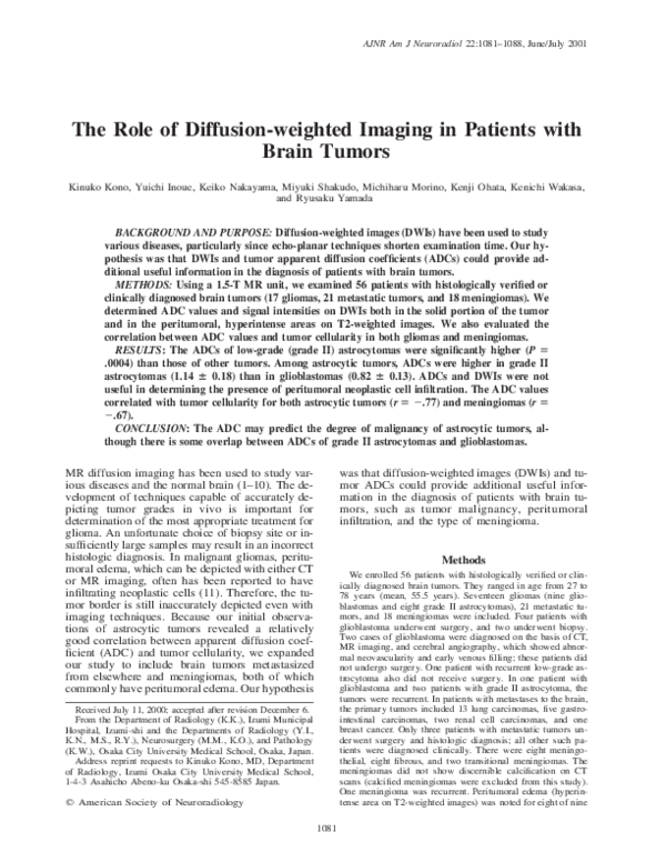 (PDF) The role of diffusion-weighted imaging in patients with brain tumors