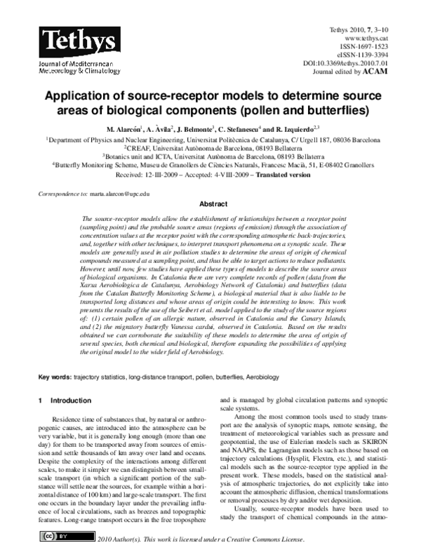 (PDF) Application of source-receptor models to determine source areas ...
