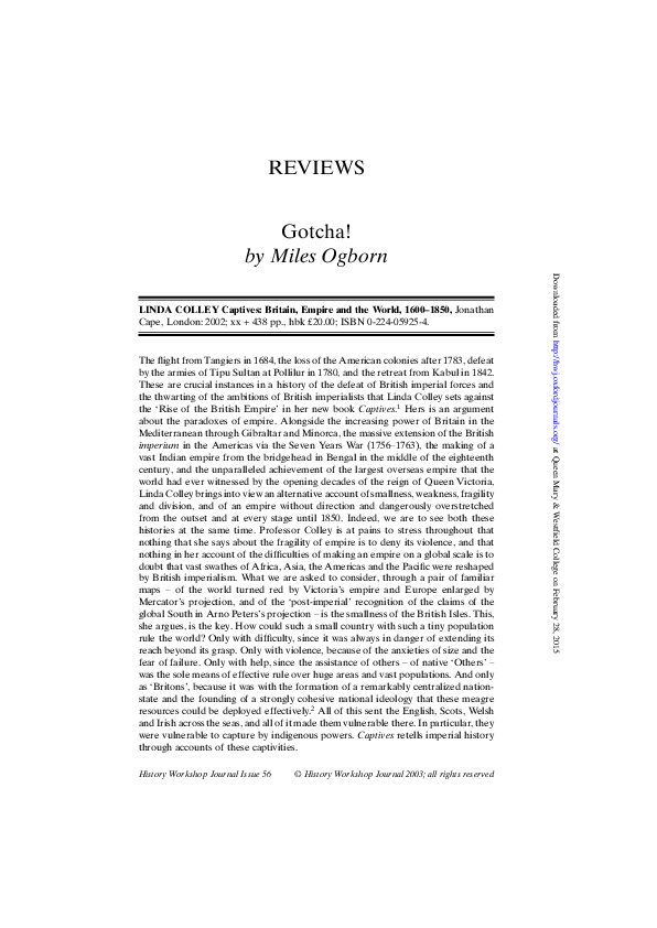 (PDF) Gotcha! [Review essay on Linda Colley (2002) Captives, in History ...