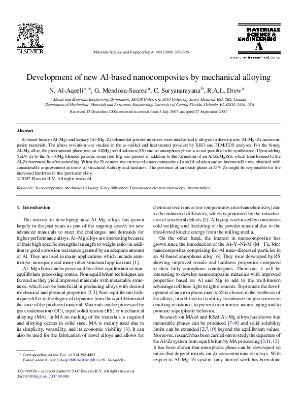 (PDF) Development of new Al-based nanocomposites by mechanical alloying