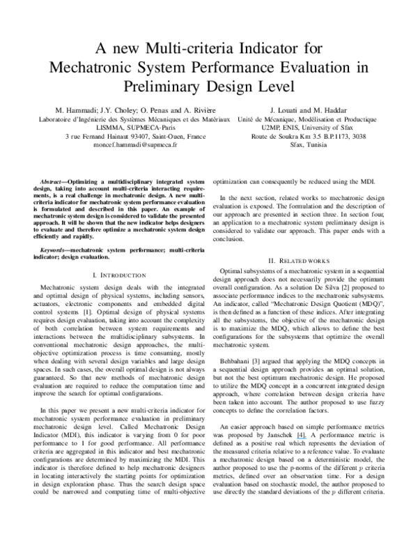 (PDF) A new multi-criteria indicator for mechatronic system performance ...