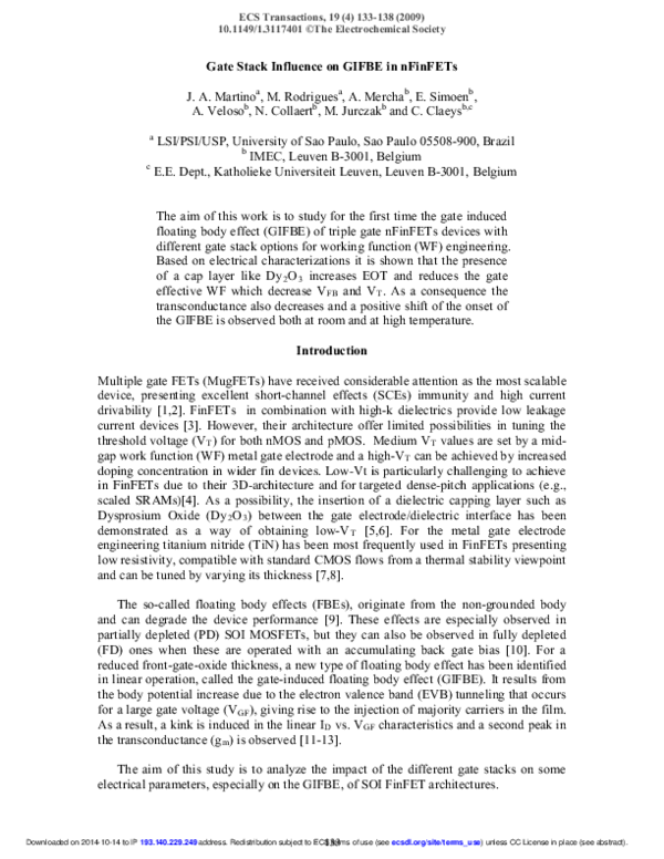 (PDF) Gate Stack Influence on GIFBE in nFinFETs