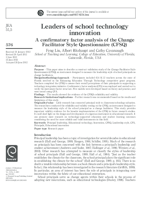 (PDF) Leaders of School Technology Innovation: A Confirmatory Factor ...