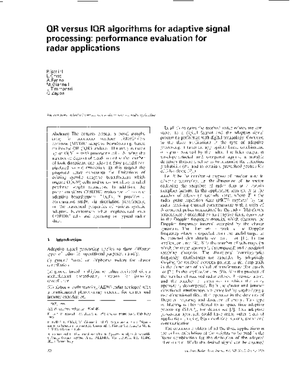 (PDF) QR versus IQR algorithms for adaptive signal processing