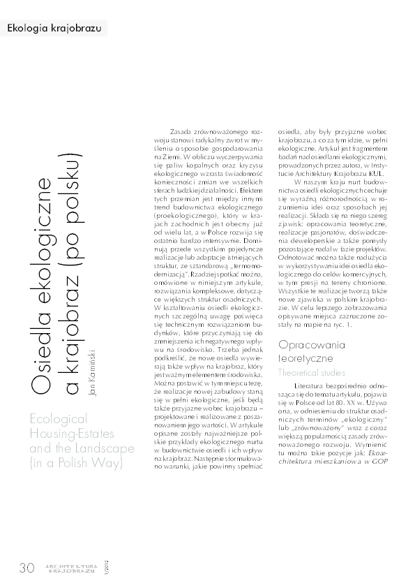 (PDF) Osiedla ekologiczne a krajobraz (po polsku) [Ecological housing